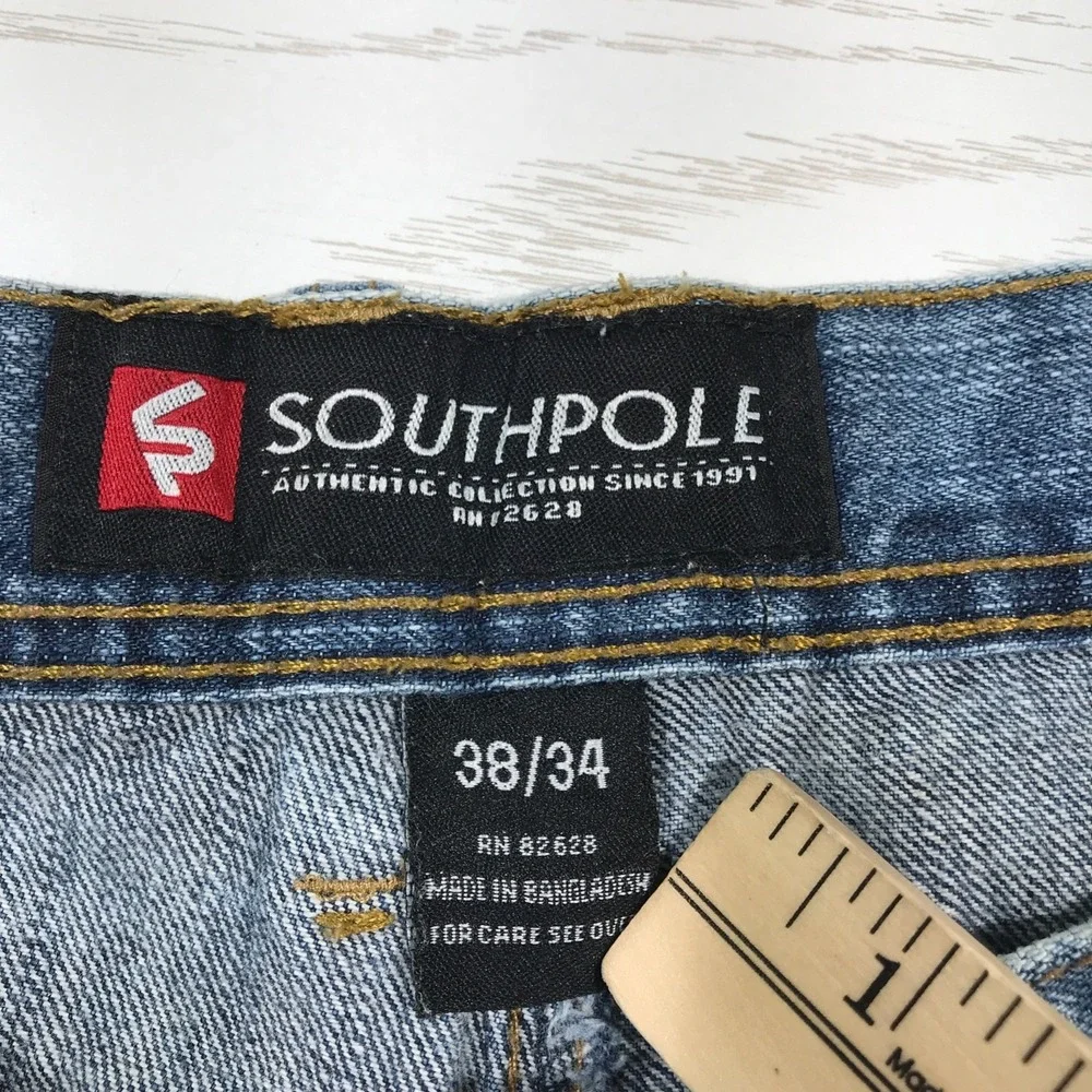 Southpole Jeans Men 38x34 Blue Acid Wash Grunge Moto Distressed 100% Cotton Y2K